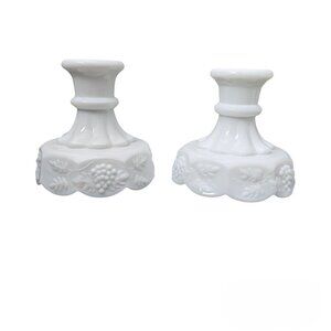 Westmoreland Milk Glass Paneled Grape Vintage White Candlestick Holder